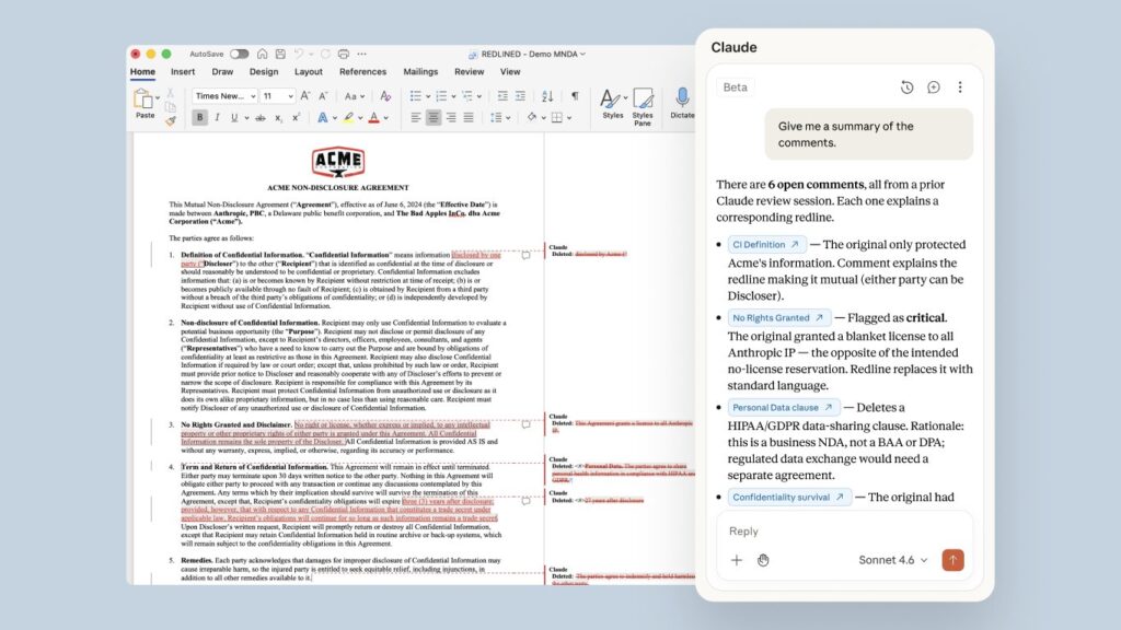 Anthropic Claude dla Word dostępny dla użytkowników Pro i Max