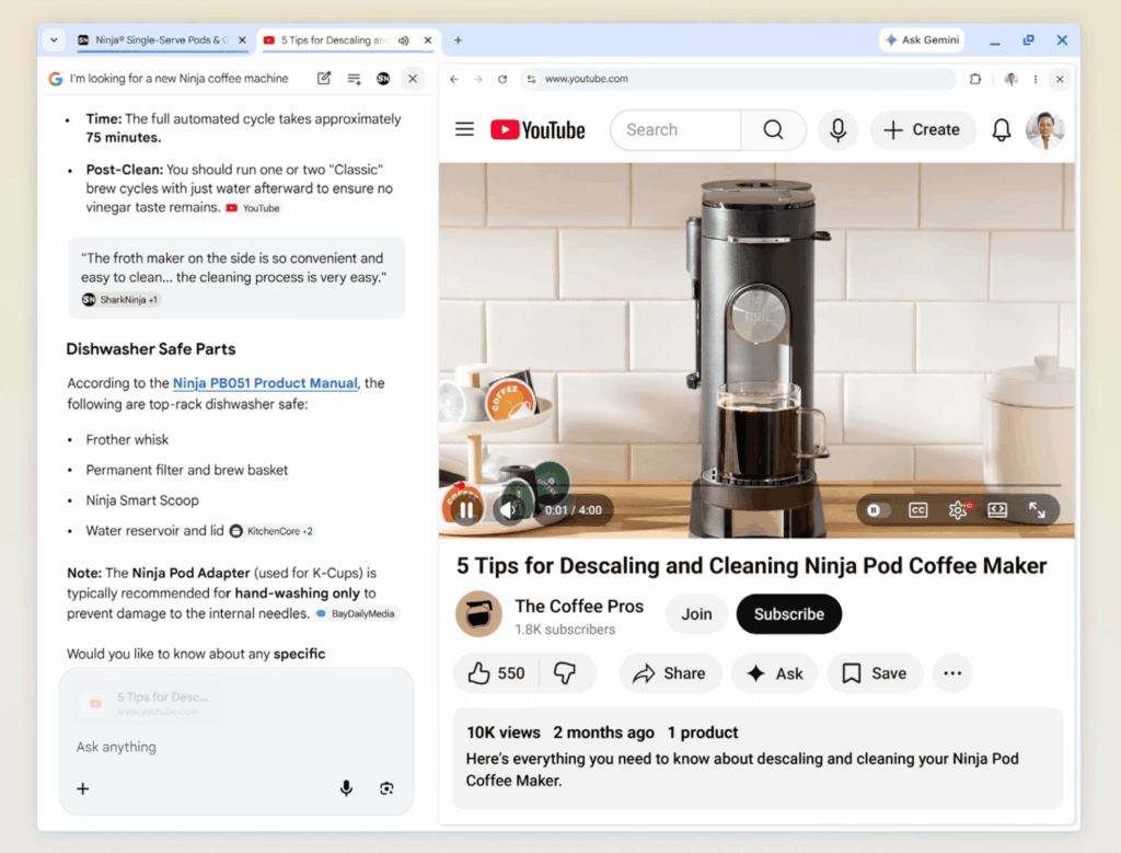 Google ulepsza AI Mode w Chrome – linki otwierają się obok czatu