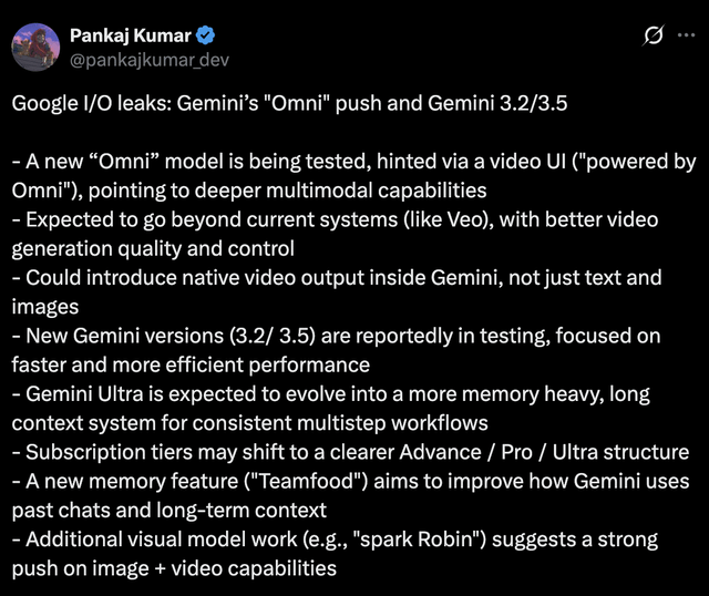 Przecieki z Google I/O: Gemini „Omni” i wersje 3.2/3.5