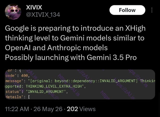Gemini 3.5 Pro z ekstremalnie wysokim poziomem myślenia już wkrótce?