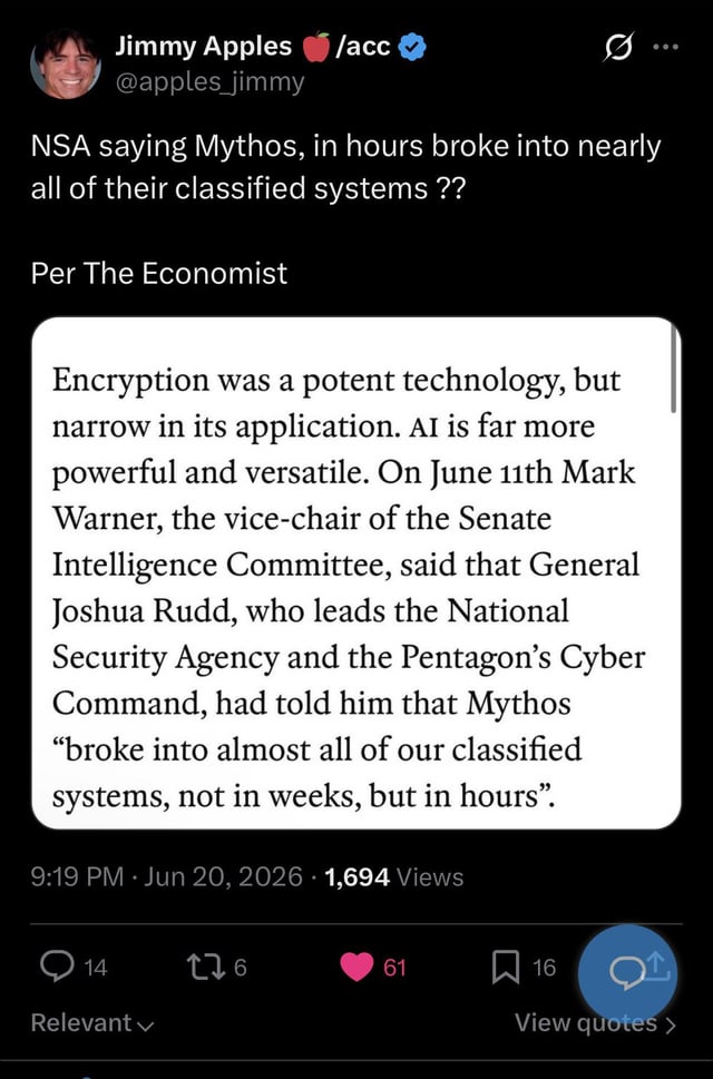 NSA: system AI Mythos włamał się do prawie wszystkich tajnych systemów w kilka godzin