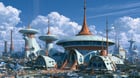 Googie sci-fi miasto – grafika wygenerowana przez Midjourney