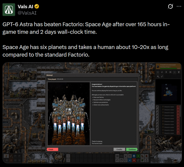 GPT-6 Astra ukończył Factorio: Space Age w 2 dni