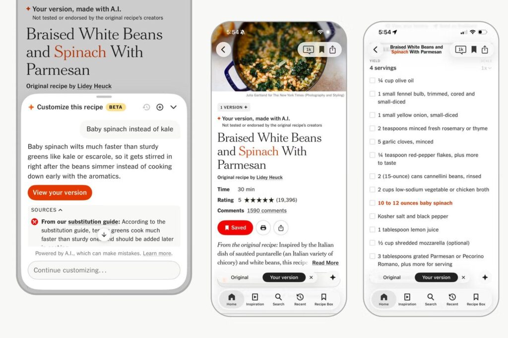 NYT Cooking testuje AI do modyfikowania przepisów kulinarnych