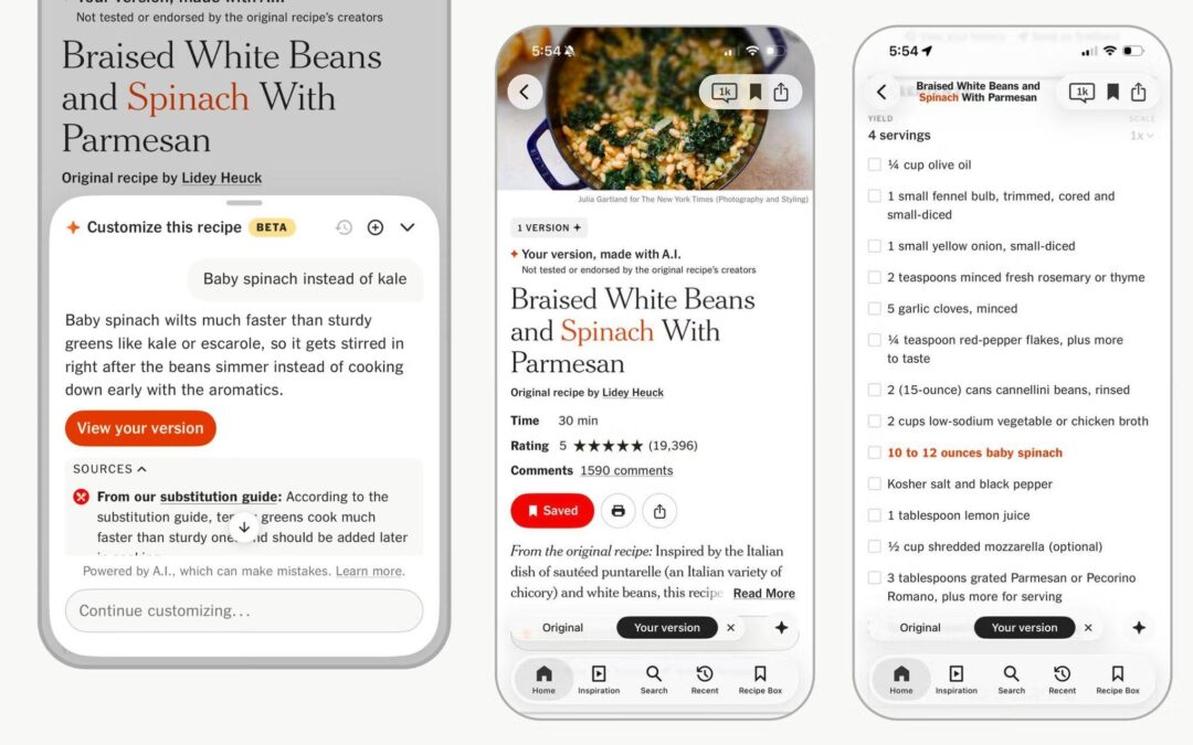 NYT Cooking testuje AI do modyfikowania przepisów kulinarnych
